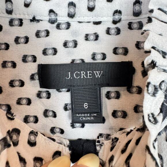 J. Crew Black & White Swiss Dot Silk Blend Long Sleeve Mock Neck Blouse - Picture 12 of 14